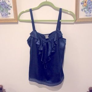 100% Silk Navy blouse with small sheer hem